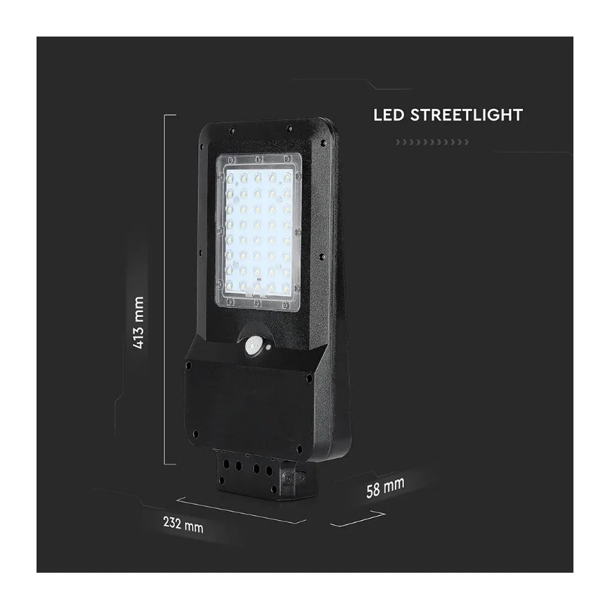 Ηλιακό LED φωτιστικό δρόμου με αισθητήρα LED/15W/7,4V 4000K IP65 10800 mAh