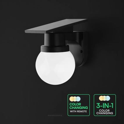 Ηλιακό επιτοίχιο φωτιστικό LED/3,7V 3000/4000/6400K IP54 1800 mAh μαύρο + τηλεχειριστήριο