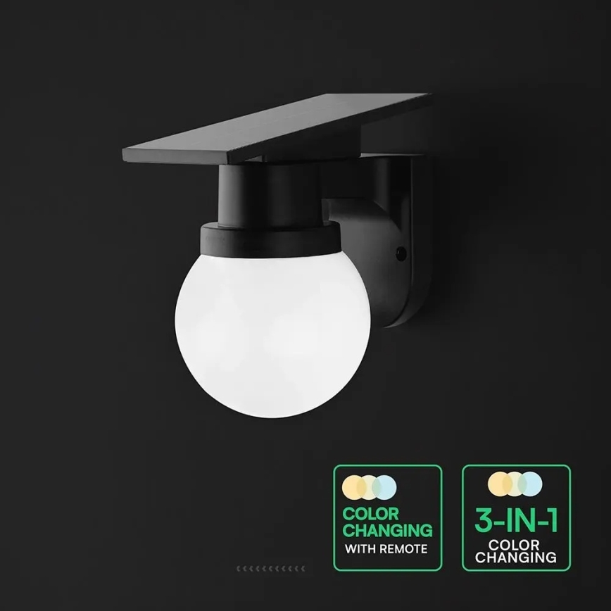 Ηλιακό επιτοίχιο φωτιστικό LED/3,7V 3000/4000/6400K IP54 1800 mAh μαύρο + τηλεχειριστήριο