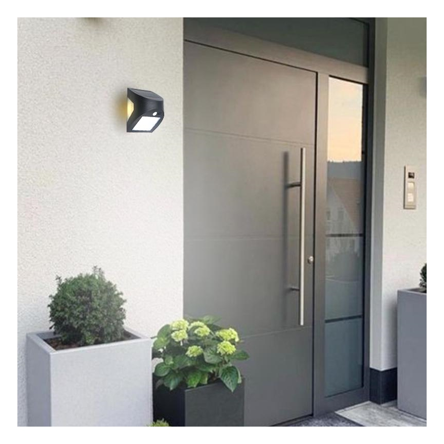 LED ηλιακό επιτοίχιο φωτιστικό με αισθητήρα LED/3W/3,7V 3000/4000K 1200 mAh IP54 μαύρο