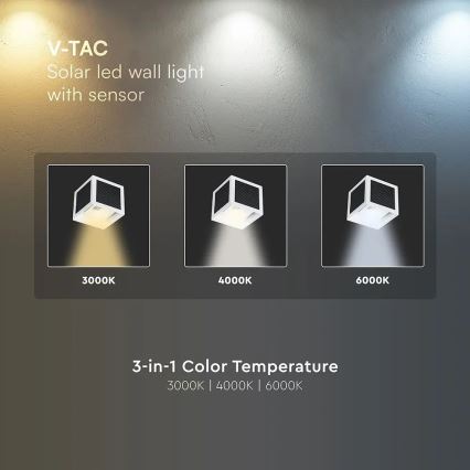 LED ηλιακό επιτοίχιο φωτιστικό με αισθητήρα LED/9W/3,7V 3000/4000/6000K IP65 2600 mAh λευκό