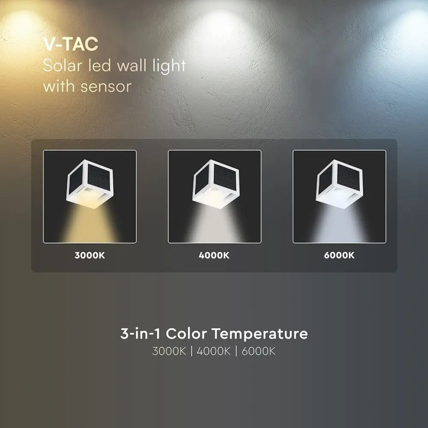 LED ηλιακό επιτοίχιο φωτιστικό με αισθητήρα LED/9W/3,7V 3000/4000/6000K IP65 2600 mAh λευκό