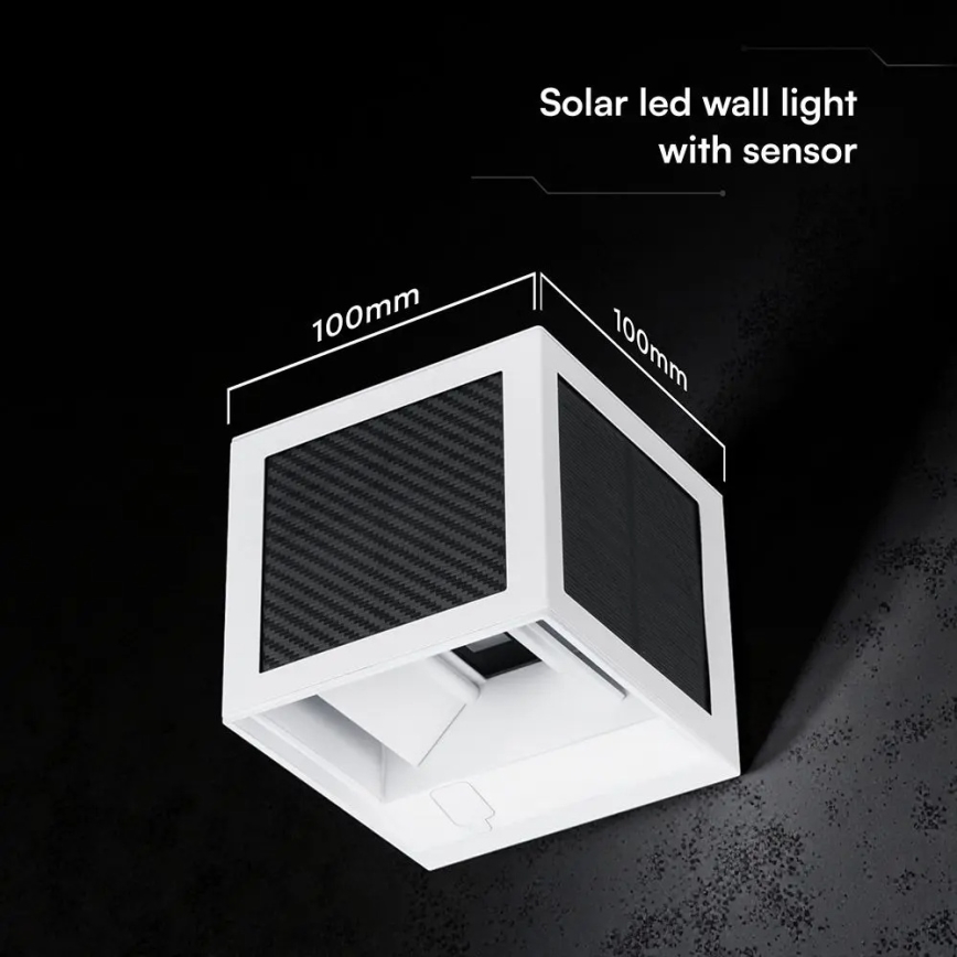 LED ηλιακό επιτοίχιο φωτιστικό με αισθητήρα LED/9W/3,7V 3000/4000/6000K IP65 2600 mAh λευκό