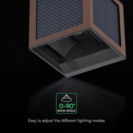 Επιτοίχιο ηλιακό φωτιστικό LED με αισθητήρα LED/9W/3,7V 3000/4000/6000K IP65 2600 mAh καφέ