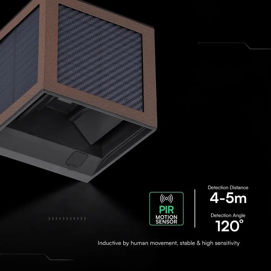Επιτοίχιο ηλιακό φωτιστικό LED με αισθητήρα LED/9W/3,7V 3000/4000/6000K IP65 2600 mAh καφέ