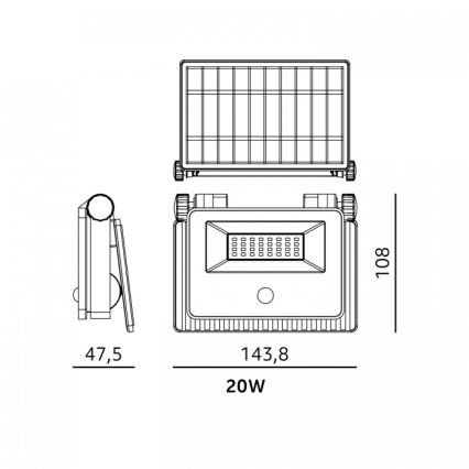 LED ηλιακός προβολέας με αισθητήρα NCS G2 LED/20W/3,7V 3000/4000/6500K IP54 2600 mAh