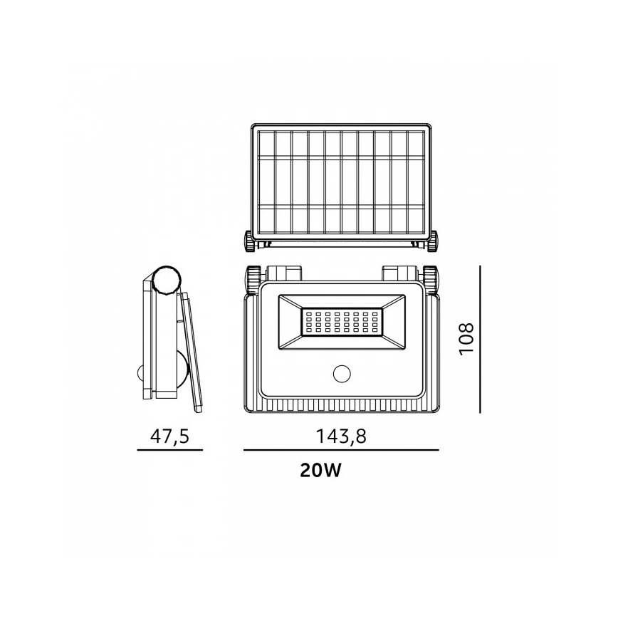 LED ηλιακός προβολέας με αισθητήρα NCS G2 LED/20W/3,7V 3000/4000/6500K IP54 2600 mAh
