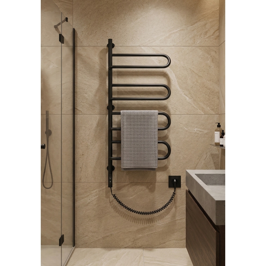 Ηλεκτρικός περιστρεφόμενος στεγνωτήρας πετσετών ELECTRA 120W/230V 102,5x47,5 cm ανοξείδωτος/μαύρος αριστερός