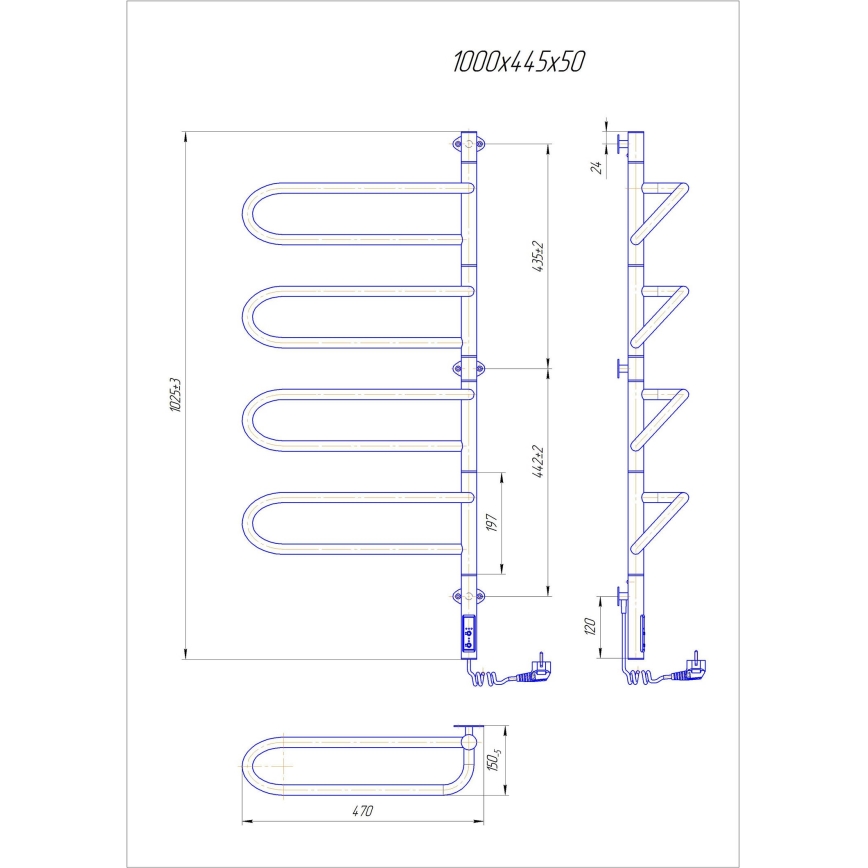 Ηλεκτρική περιστρεφόμενη πετσετοκρεμάστρα ELECTRA 120W/230V 102,5x44,5 cm ανοξείδωτο/χρώμιο δεξιά