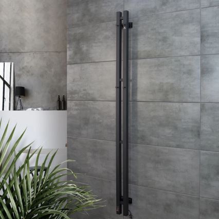 Ηλεκτρική πετσετοκρεμάστρα με θερμοστάτη SILOUETTE 106W 150x9 cm, μαύρη, δεξιά