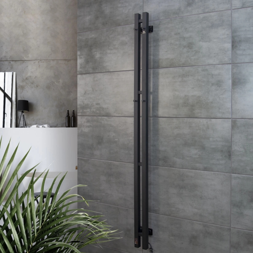 Ηλεκτρική πετσετοκρεμάστρα με θερμοστάτη SILOUETTE 106W 150x9 cm, μαύρη, δεξιά