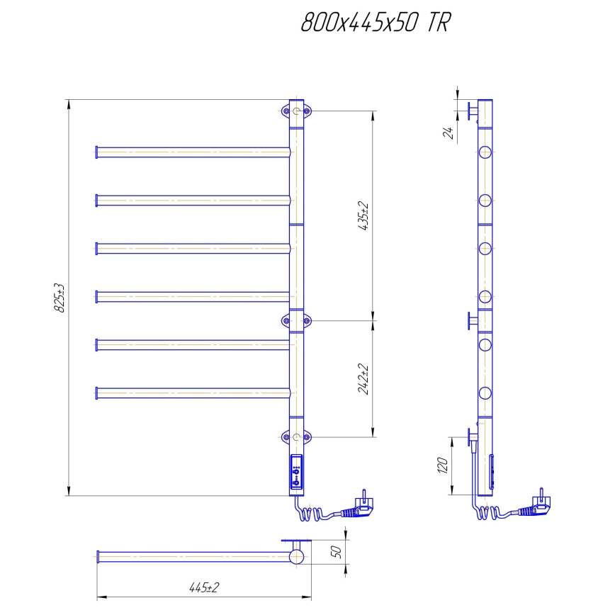 Ηλεκτρική περιστρεφόμενη πετσετοκρεμάστρα VEER 80W/230V 82,5x44,5 cm ανοξείδωτη/μαύρη