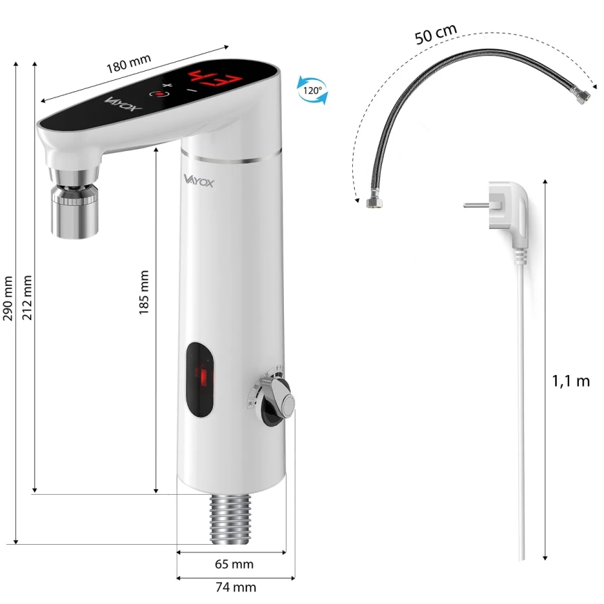 Ηλεκτρικός θερμοσίφωνας ροής με οθόνη αφής, αισθητήρα και LED οθόνη 3000W/230V IPX4 λευκός