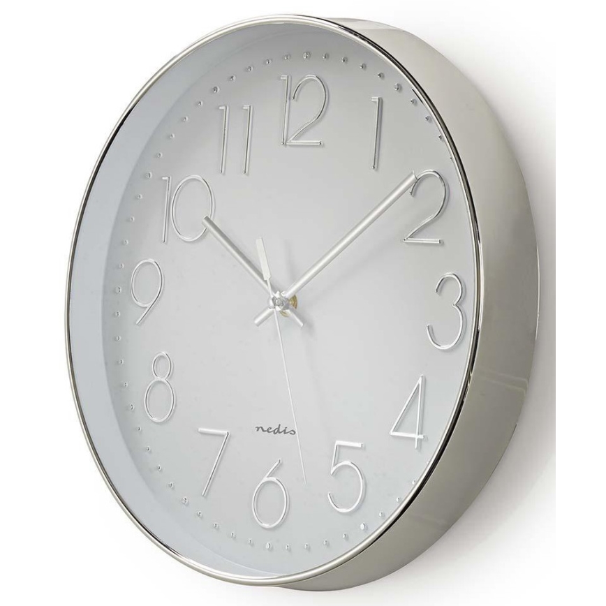 Ρολόι τοίχου 1xAA λευκό/ασημί