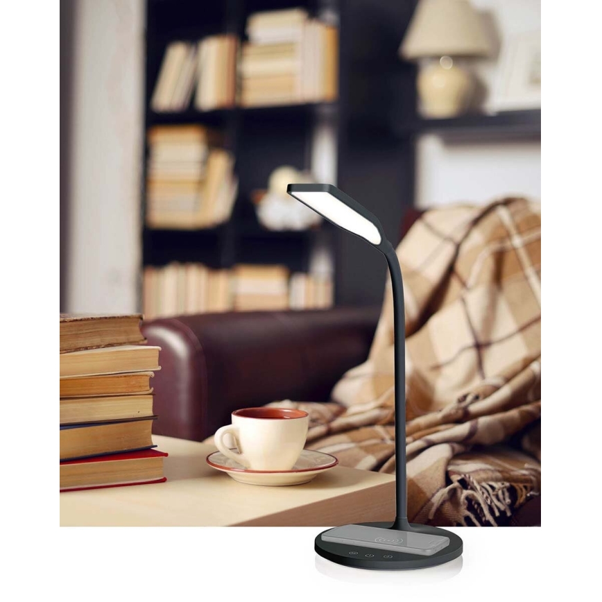 LED Dimming αφής εύκαμπτο Επιτραπέζιο φωτιστικό με 15W ασύρματη φόρτιση Qi LED/5,5W/230V 2700-6500K μαύρο