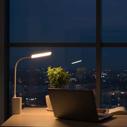 LED ρυθμιζόμενη επαναφορτιζόμενη επιτραπέζια λάμπα αφής με εύκαμπτο βραχίονα και κλιπ LED/5W/1200 mAh λευκή