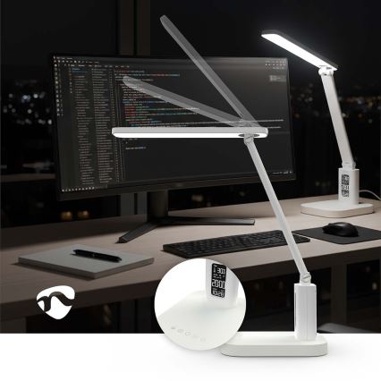 LED Ρυθμιζόμενη επαναφορτιζόμενη επιτραπέζια λάμπα αφής με οθόνη LED/7,5W/1200 mAh 3000/4000/5700K CRI 90 λευκή