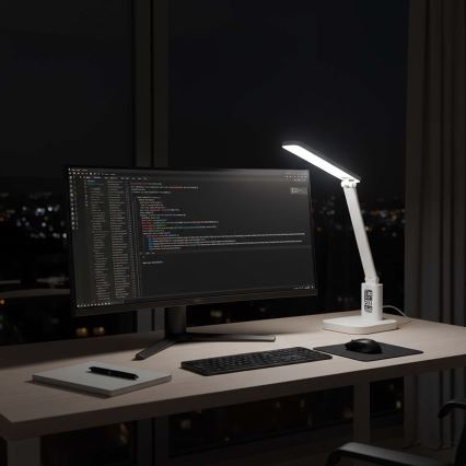 LED Ρυθμιζόμενη επαναφορτιζόμενη επιτραπέζια λάμπα αφής με οθόνη LED/7,5W/1200 mAh 3000/4000/5700K CRI 90 λευκή