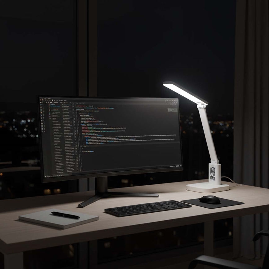 LED Ρυθμιζόμενη επαναφορτιζόμενη επιτραπέζια λάμπα αφής με οθόνη LED/7,5W/1200 mAh 3000/4000/5700K CRI 90 λευκή