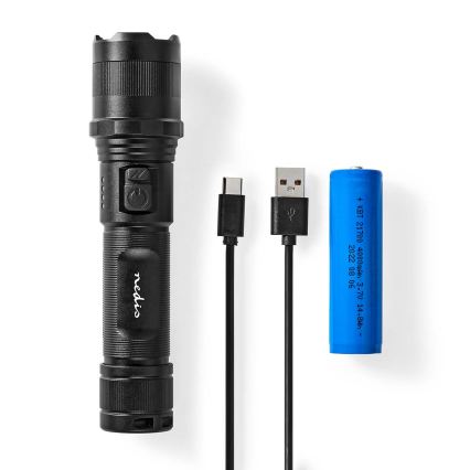 Επαναφορτιζόμενος αλουμινένιος φακός LED με ρυθμιζόμενη ένταση φωτός LED/10W/5V 2200 mAh IPX4 μαύρος