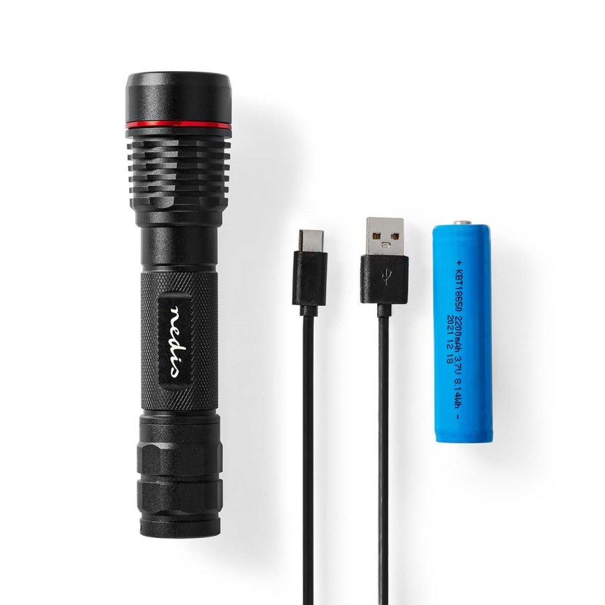 Ρυθμιζόμενος επαναφορτιζόμενος αλουμινένιος φακός LED/10W/5V 2200 mAh IPX7 μαύρος