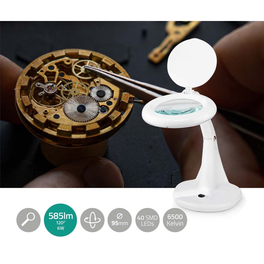 Επιτραπέζιο φωτιστικό LED με μεγεθυντικό φακό LED/6,5W/230V 6500K