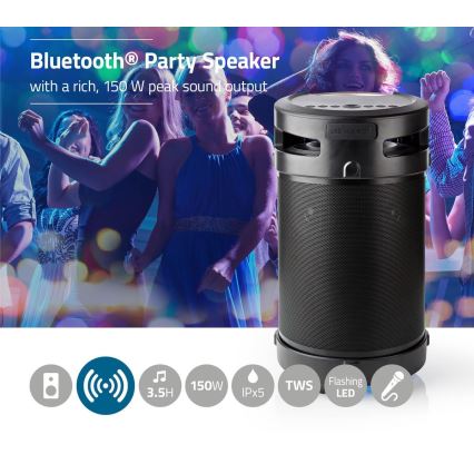 Nedis SPBB350BK - Επαναφορτιζόμενο ηχείο LED 210W/4400 mAh IPX5