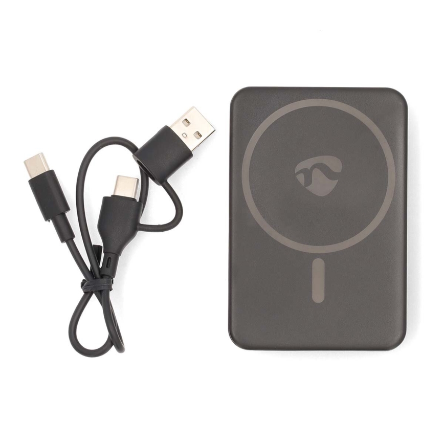 Power Bank 2 σε 1 με μαγνήτη και ασύρματη φόρτιση MagSafe 5000 mAh μαύρο