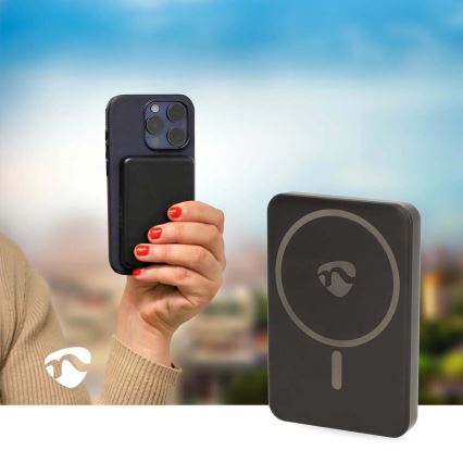 Power Bank 2σε1 magnetic με ασύρματη φόρτιση MagSafe 5000 mAh μαύρο
