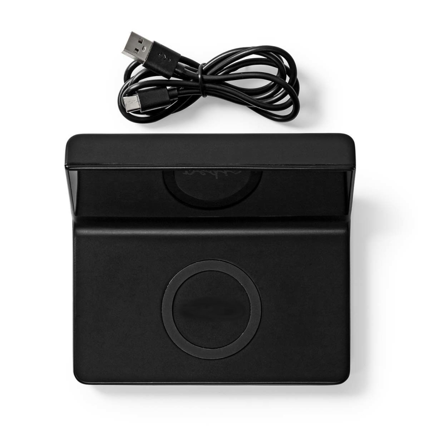 Ρολόι ξυπνητήρι με οθόνη LCD και ασύρματη φόρτιση 15W/5V + 1xCR2032 μαύρο