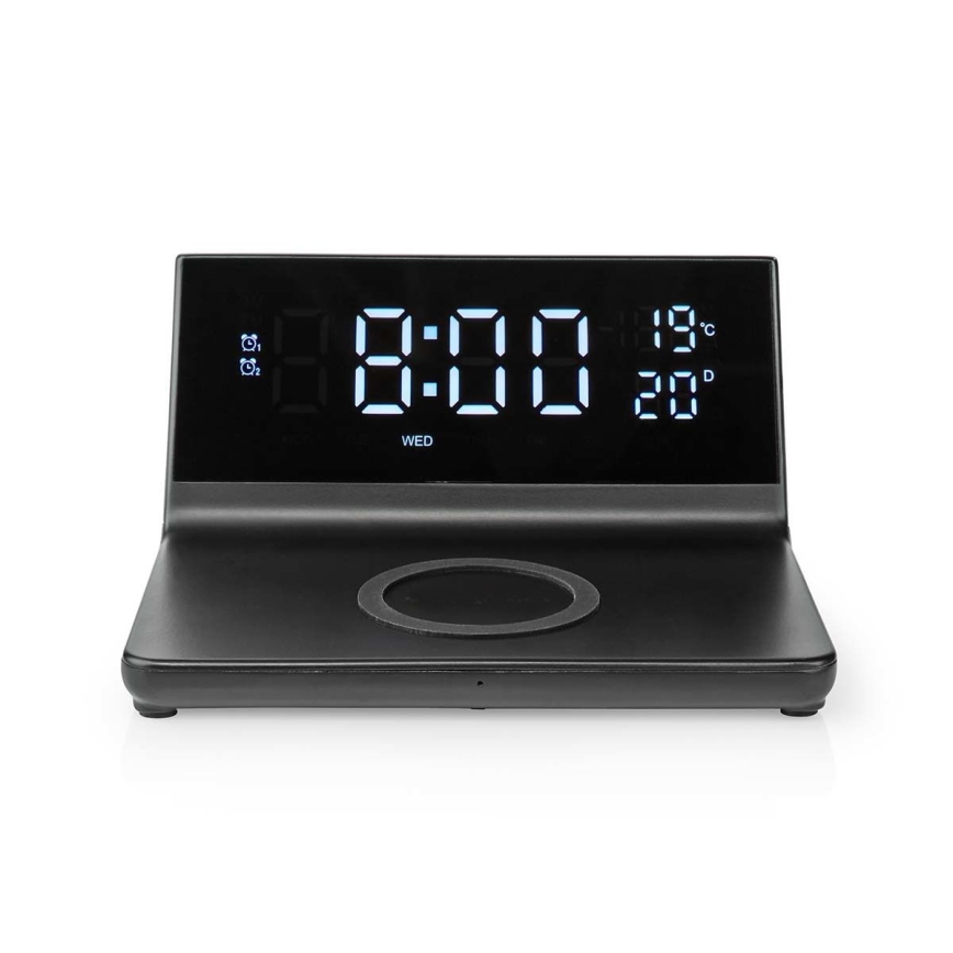 Ρολόι ξυπνητήρι με οθόνη LCD και ασύρματος φορτιστής 15W/230V + 1xCR2032 μαύρο