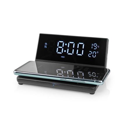 Ρολόι ξυπνητήρι με οθόνη LCD και ασύρματος φορτιστής 15W/230V + 1xCR2032 μαύρο