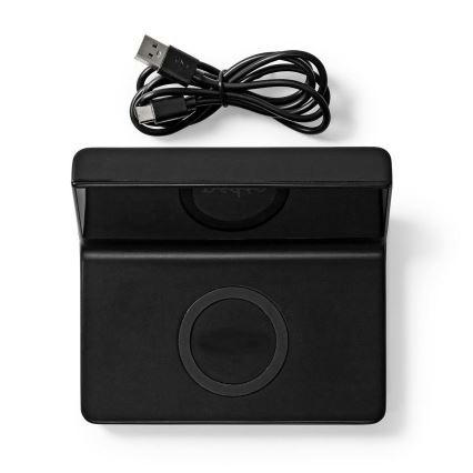 Ρολόι ξυπνητήρι με οθόνη LCD και ασύρματος φορτιστής 15W/230V + 1xCR2032 μαύρο