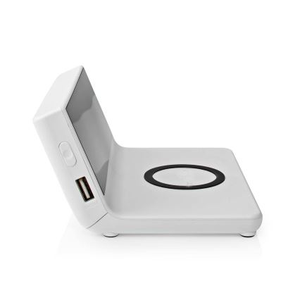 Ρολόι ξυπνητήρι με οθόνη LCD και ασύρματη φόρτιση 15W/5V + 1xCR2032 λευκό