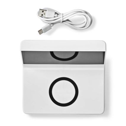 Ρολόι ξυπνητήρι με οθόνη LCD και ασύρματη φόρτιση 15W/5V + 1xCR2032 λευκό