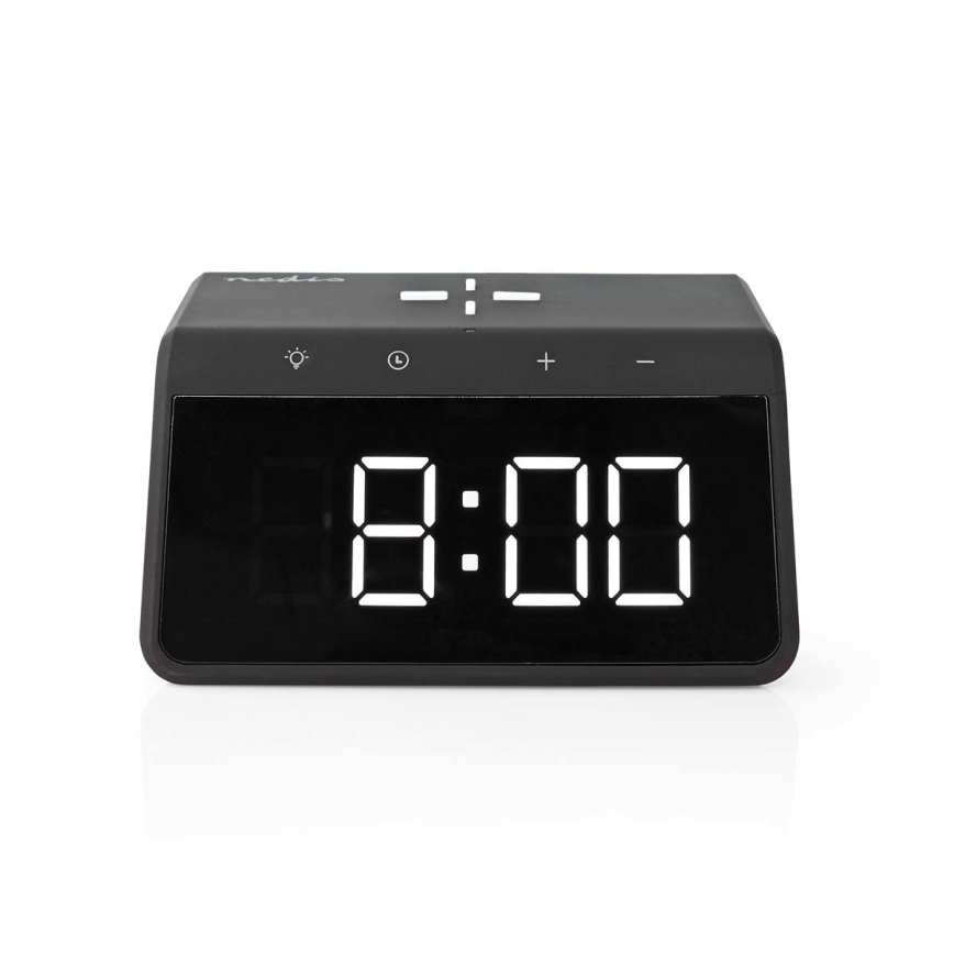 Ρολόι ξυπνητήρι με οθόνη LCD και ασύρματος φορτιστής 15W/230V 1x CR2032 μαύρο