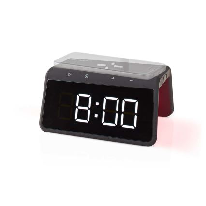 Ρολόι ξυπνητήρι με οθόνη LCD και ασύρματος φορτιστής 15W/230V 1x CR2032 μαύρο
