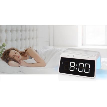 Ρολόι ξυπνητήρι με οθόνη LCD και ασύρματος φορτιστής 15W/230V 1x CR2032 λευκό