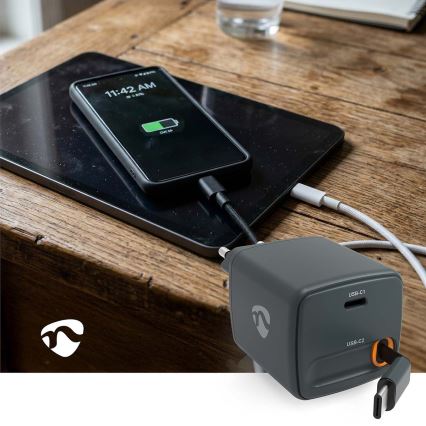 Φορτιστής με ανασυρόμενο καλώδιο Power Delivery 30W, 2× USB-C, μαύρος