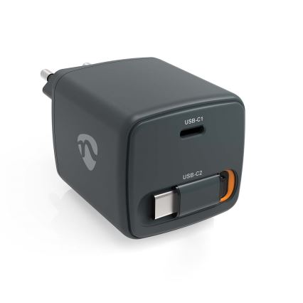 Φορτιστής με ανασυρόμενο καλώδιο Power Delivery 30W, 2× USB-C, μαύρος