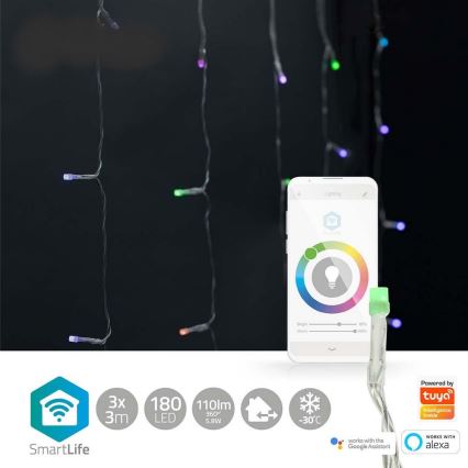 LED RGB χριστουγεννιάτικη κουρτίνα 180xLED/7 λειτουργίες 6m IP65 Wi-Fi Tuya