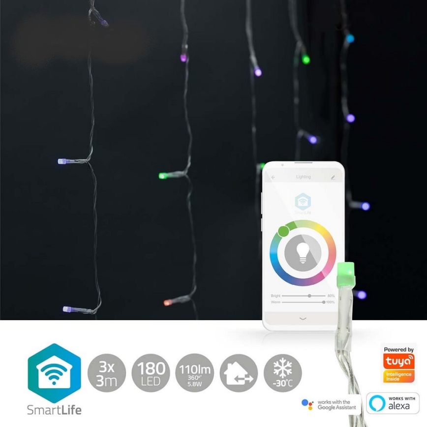 LED RGB χριστουγεννιάτικη κουρτίνα 180xLED/7 λειτουργίες 6m IP65 Wi-Fi Tuya