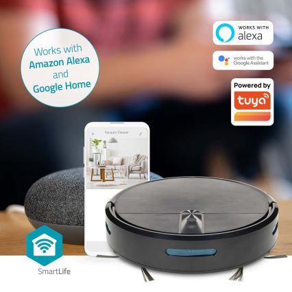 Έξυπνη ρομποτική σκούπα με σφουγγαρίστρα SmartLife 2600 mAh Wi‑Fi Tuya, μαύρη + τηλεχειριστήριο