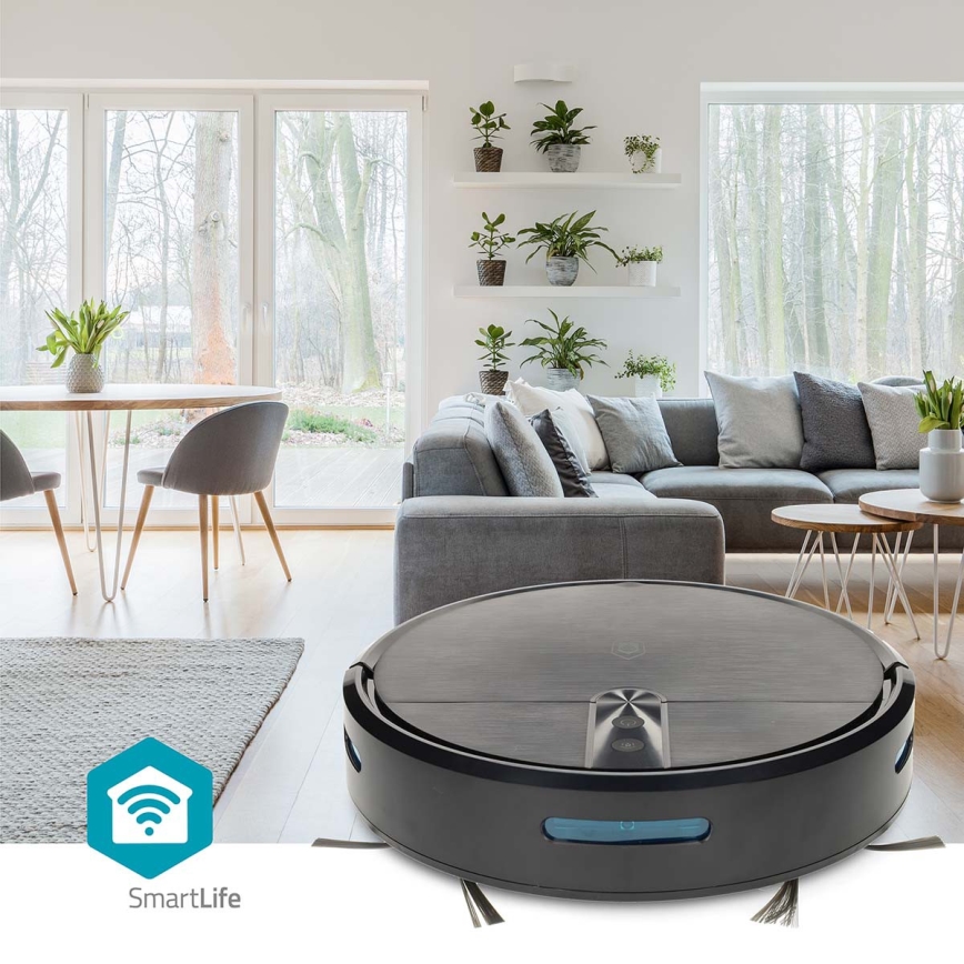 Έξυπνη ρομποτική σκούπα με σφουγγαρίστρα SmartLife 2600 mAh Wi‑Fi Tuya, μαύρη + τηλεχειριστήριο