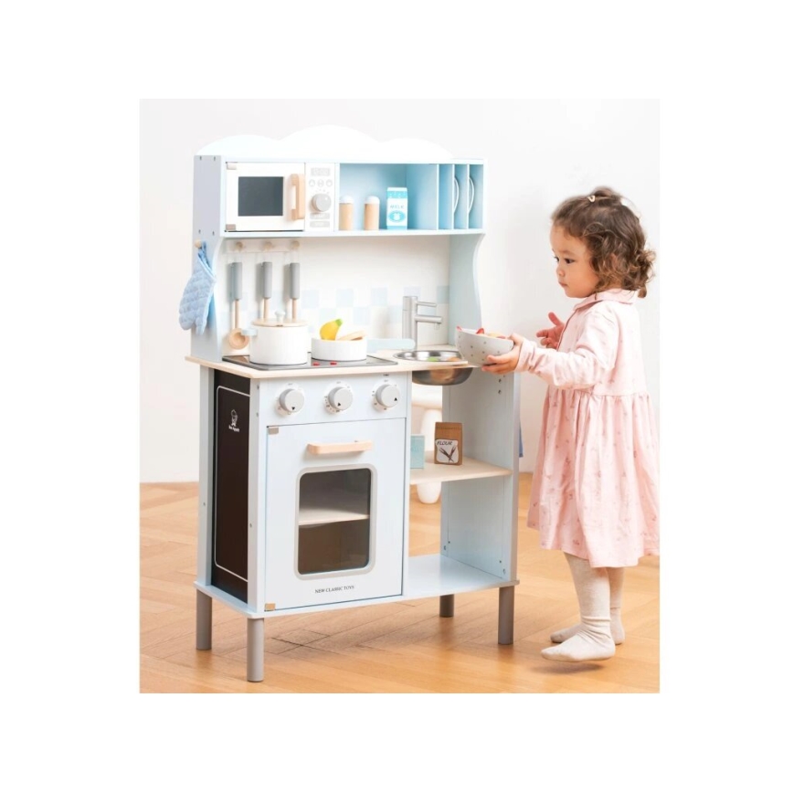 New Classic Toys - Ξύλινη κουζίνα με αξεσουάρ γαλάζιο