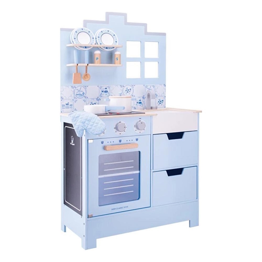 New Classic Toys - Ξύλινη κουζίνα με αξεσουάρ μπλε