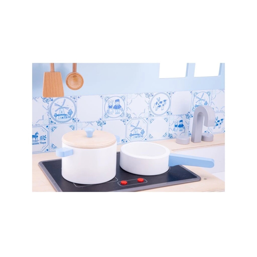 New Classic Toys - Ξύλινη κουζίνα με αξεσουάρ μπλε