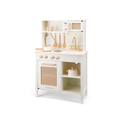 New Classic Toys - Ξύλινη κουζίνα με αξεσουάρ λευκό/rattan