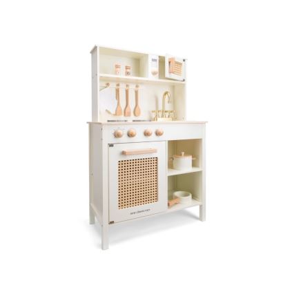 New Classic Toys - Ξύλινη κουζίνα με αξεσουάρ λευκό/rattan