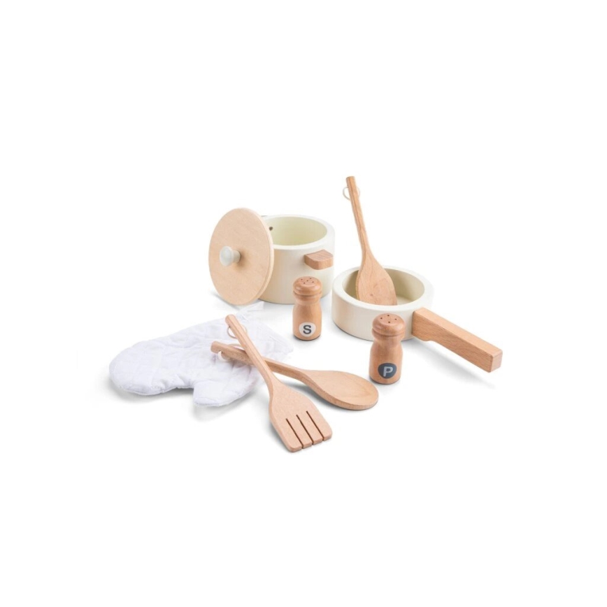 New Classic Toys - Ξύλινη κουζίνα με αξεσουάρ λευκό/rattan